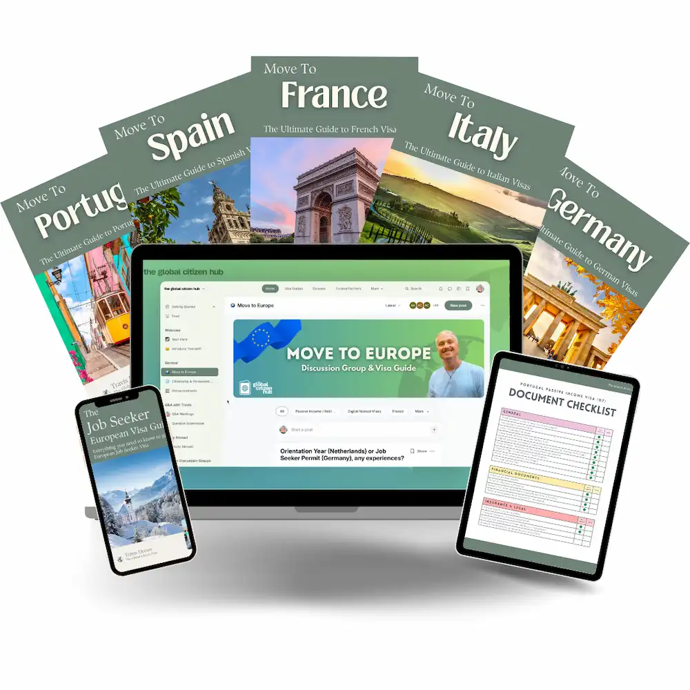 Visa Decision Toolkit — all guides, laptop, and tablet mockup